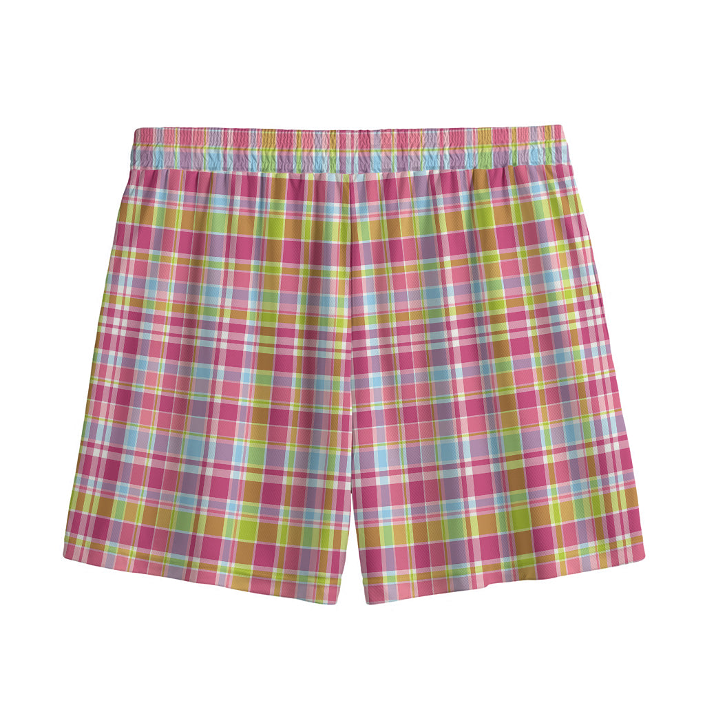 Cotton Candy Pastel Plaid Pattern Print Mesh Shorts