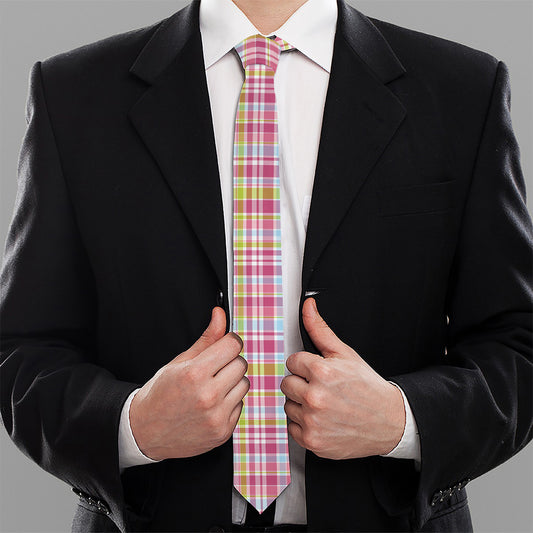 Cotton Candy Pastel Plaid Pattern Print Necktie