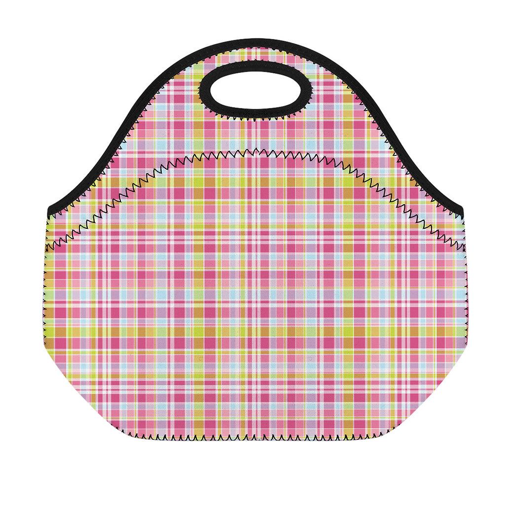 Cotton Candy Pastel Plaid Pattern Print Neoprene Lunch Bag