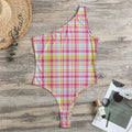 Cotton Candy Pastel Plaid Pattern Print One Shoulder Bodysuit