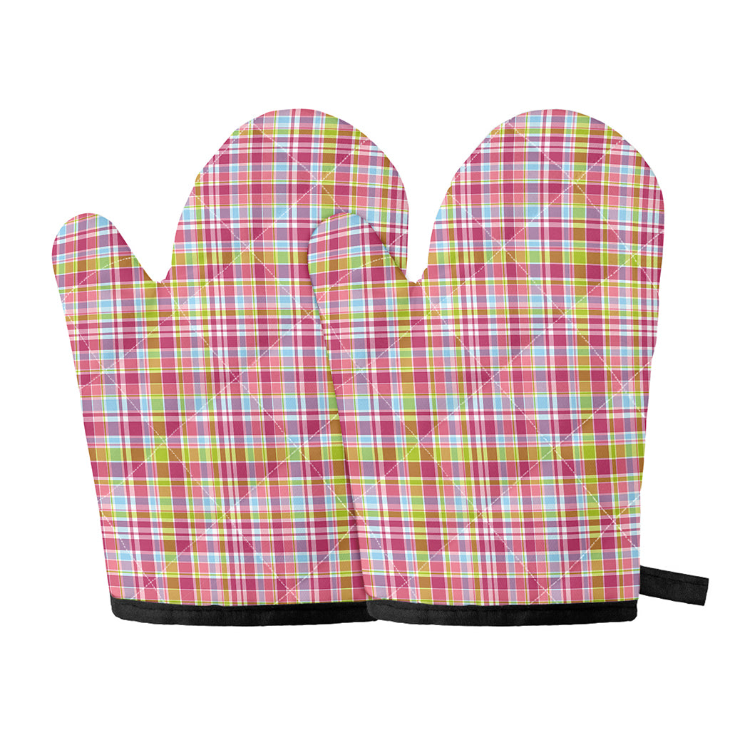 Cotton Candy Pastel Plaid Pattern Print Oven Mitts