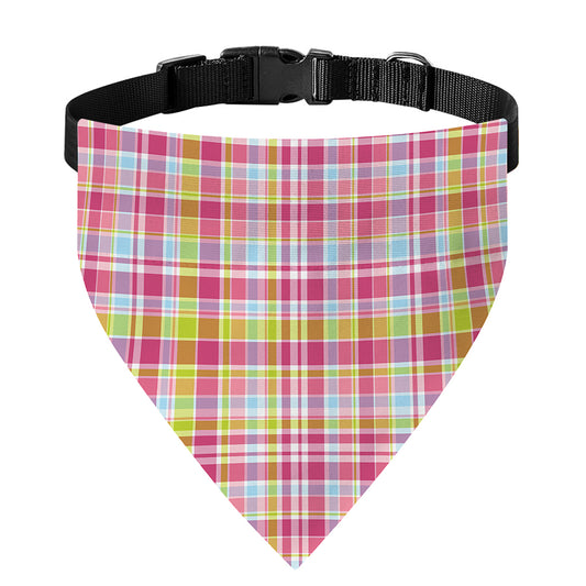 Cotton Candy Pastel Plaid Pattern Print Over The Collar Dog Bandana
