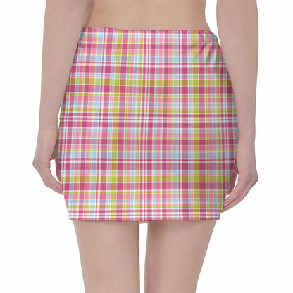Cotton Candy Pastel Plaid Pattern Print Pencil Mini Skirt
