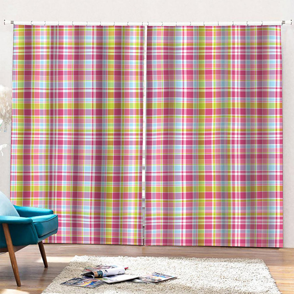 Cotton Candy Pastel Plaid Pattern Print Pencil Pleat Curtains