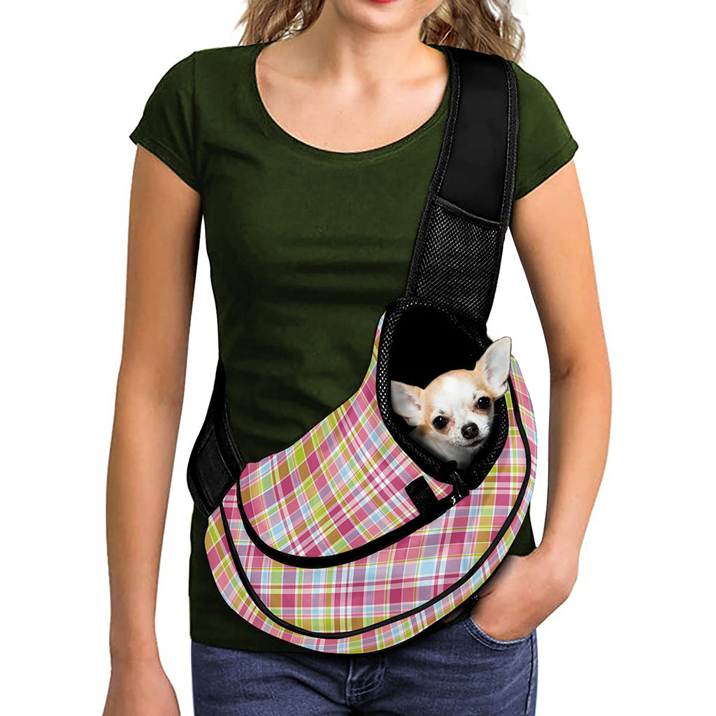 Cotton Candy Pastel Plaid Pattern Print Pet Sling Carrier