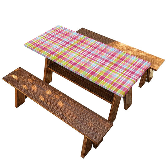 Cotton Candy Pastel Plaid Pattern Print Picnic Table Cover