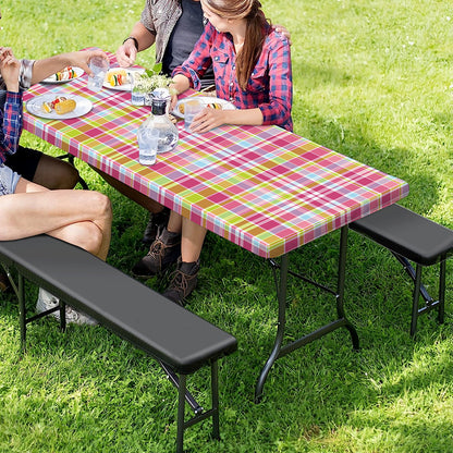 Cotton Candy Pastel Plaid Pattern Print Picnic Table Cover