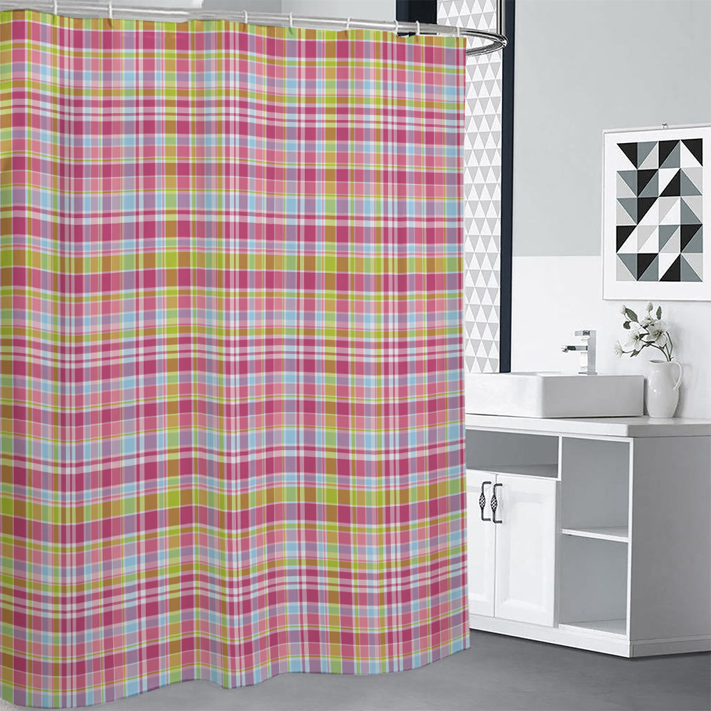 Cotton Candy Pastel Plaid Pattern Print Premium Shower Curtain