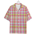 Cotton Candy Pastel Plaid Pattern Print Rayon Hawaiian Shirt