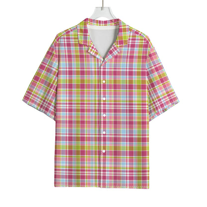 Cotton Candy Pastel Plaid Pattern Print Rayon Hawaiian Shirt
