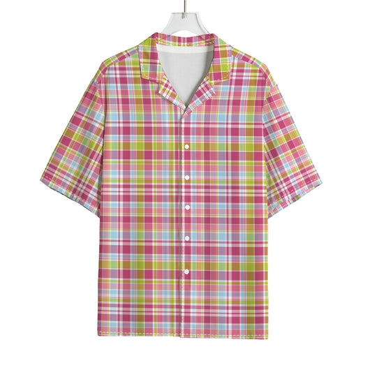 Cotton Candy Pastel Plaid Pattern Print Rayon Hawaiian Shirt