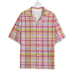 Cotton Candy Pastel Plaid Pattern Print Rayon Hawaiian Shirt