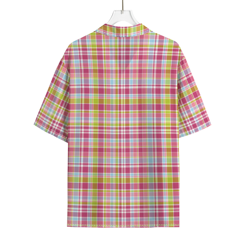 Cotton Candy Pastel Plaid Pattern Print Rayon Hawaiian Shirt