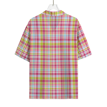 Cotton Candy Pastel Plaid Pattern Print Rayon Hawaiian Shirt