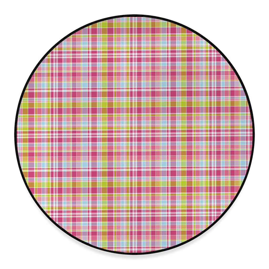 Cotton Candy Pastel Plaid Pattern Print Round Floor Mat