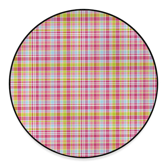 Cotton Candy Pastel Plaid Pattern Print Round Floor Mat