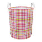 Cotton Candy Pastel Plaid Pattern Print Round Laundry Basket