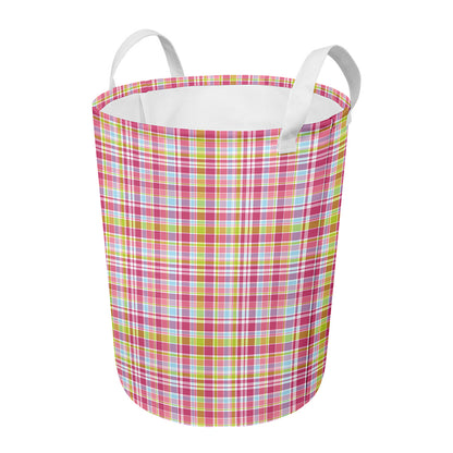 Cotton Candy Pastel Plaid Pattern Print Round Laundry Basket
