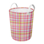 Cotton Candy Pastel Plaid Pattern Print Round Laundry Basket