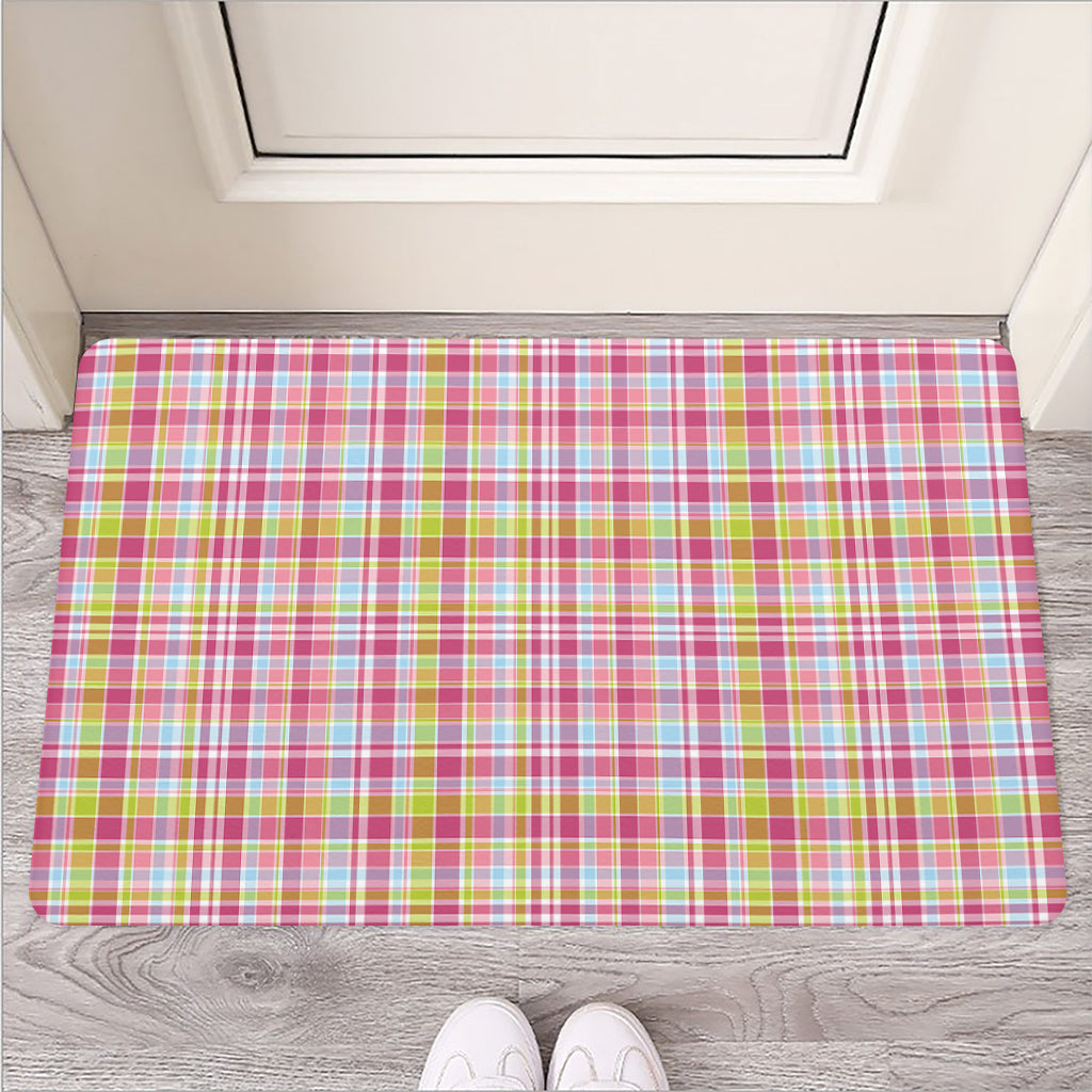 Cotton Candy Pastel Plaid Pattern Print Rubber Doormat