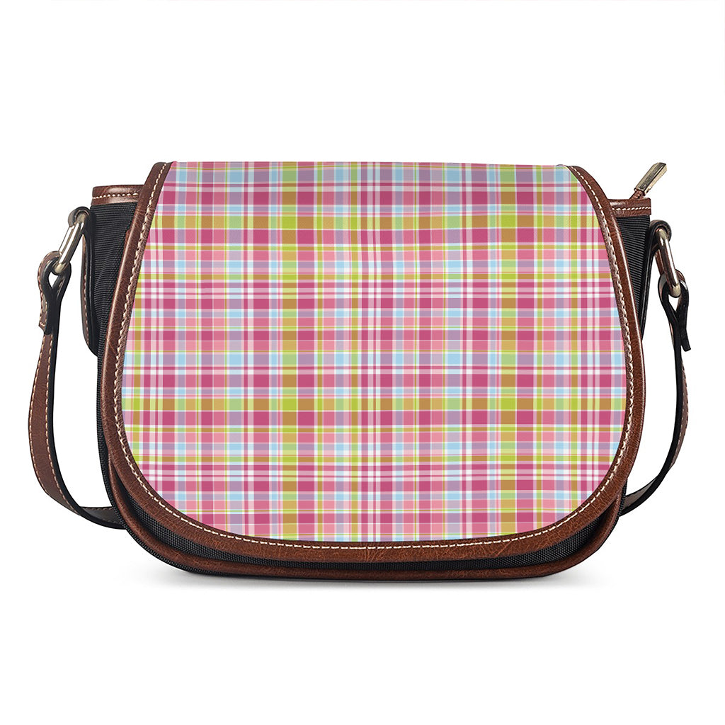 Cotton Candy Pastel Plaid Pattern Print Saddle Bag