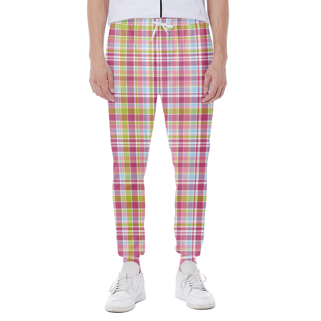 Cotton Candy Pastel Plaid Pattern Print Scuba Joggers