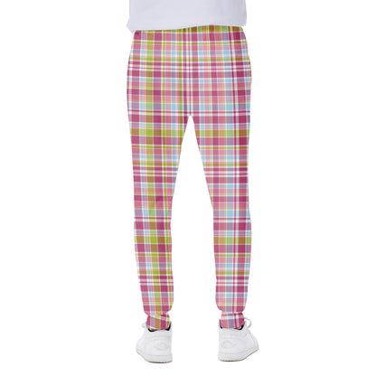 Cotton Candy Pastel Plaid Pattern Print Scuba Joggers