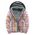 Cotton Candy Pastel Plaid Pattern Print Sherpa Lined Zip Up Hoodie
