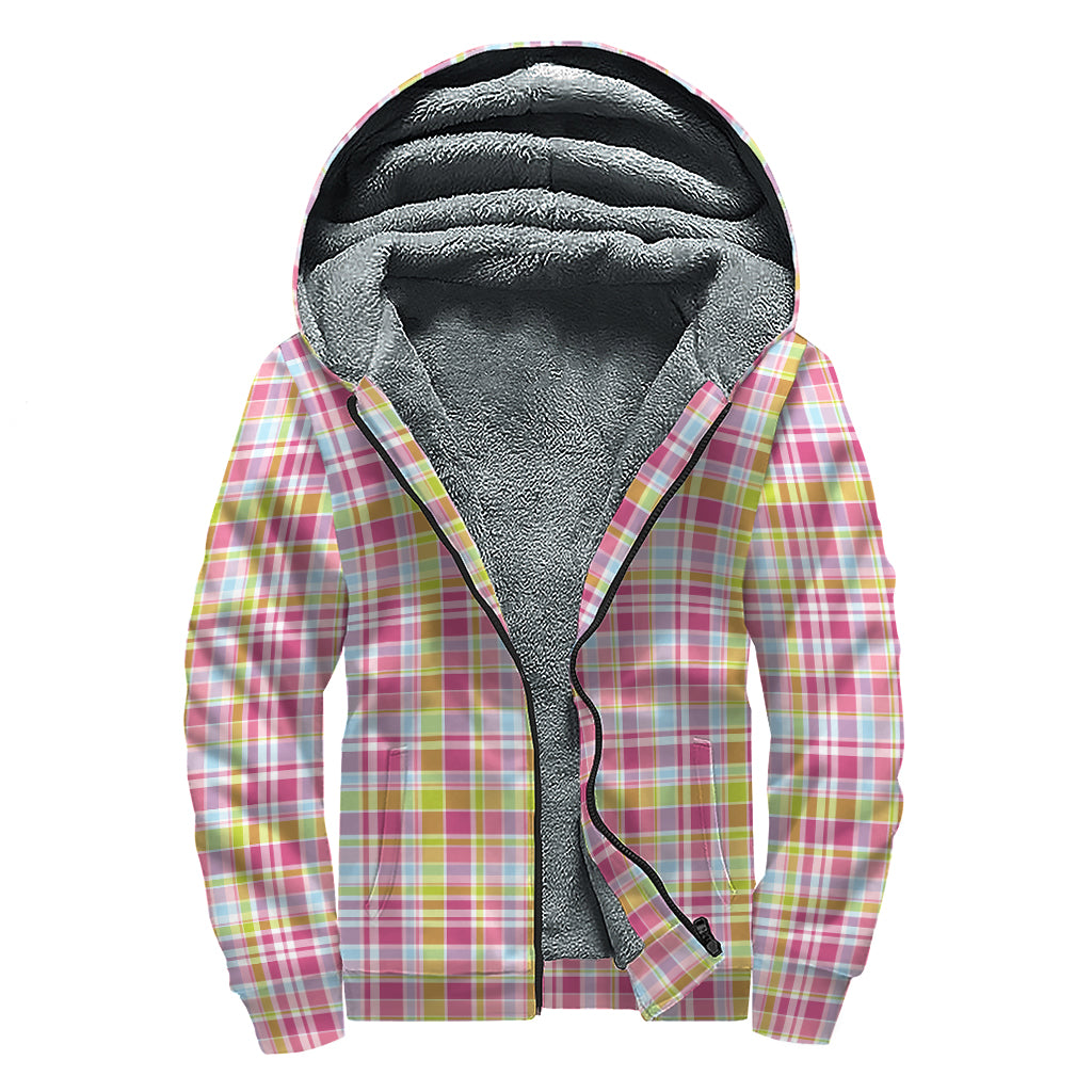 Cotton Candy Pastel Plaid Pattern Print Sherpa Lined Zip Up Hoodie