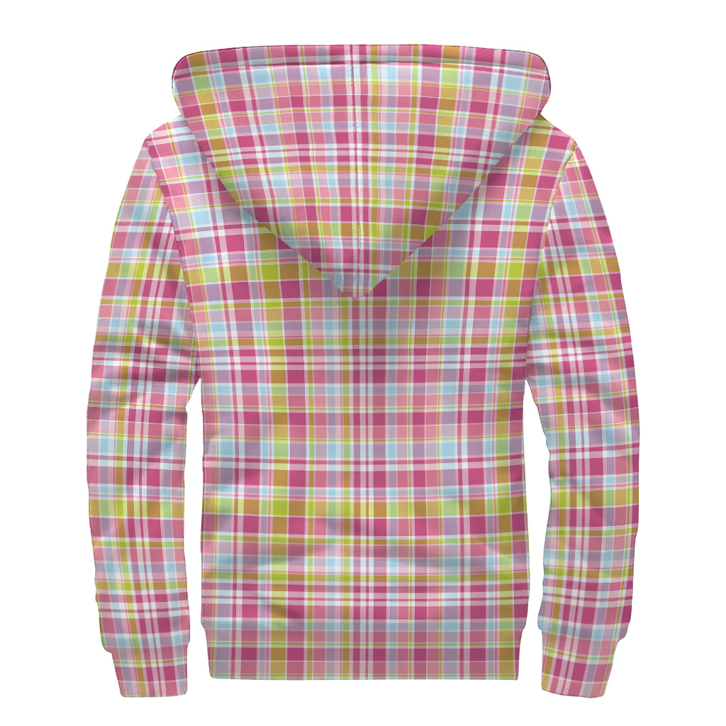 Cotton Candy Pastel Plaid Pattern Print Sherpa Lined Zip Up Hoodie