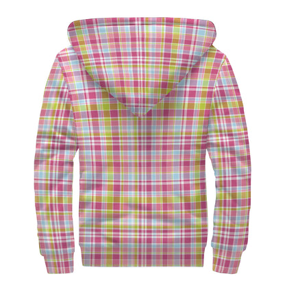Cotton Candy Pastel Plaid Pattern Print Sherpa Lined Zip Up Hoodie