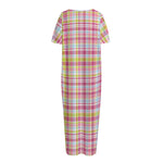 Cotton Candy Pastel Plaid Pattern Print Short Sleeve Long Nightdress