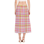 Cotton Candy Pastel Plaid Pattern Print Side Slit Midi Skirt