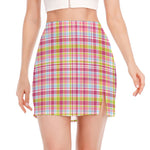 Cotton Candy Pastel Plaid Pattern Print Side Slit Mini Skirt