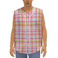 Cotton Candy Pastel Plaid Pattern Print Sleeveless Baseball Jersey