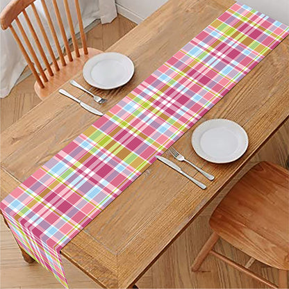 Cotton Candy Pastel Plaid Pattern Print Table Runner