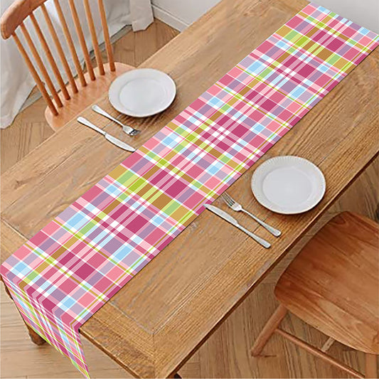 Cotton Candy Pastel Plaid Pattern Print Table Runner