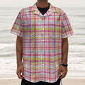 Cotton Candy Pastel Plaid Pattern Print Textured Short Sleeve Shirt