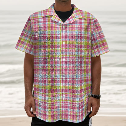 Cotton Candy Pastel Plaid Pattern Print Textured Short Sleeve Shirt