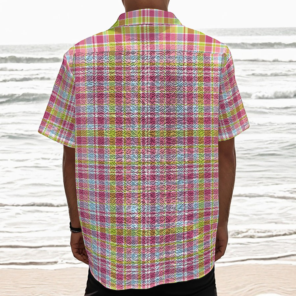 Cotton Candy Pastel Plaid Pattern Print Textured Short Sleeve Shirt