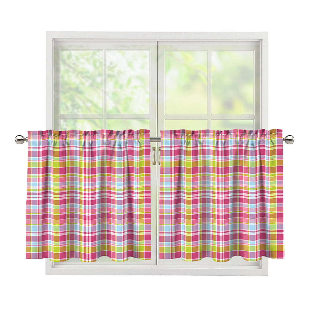 Cotton Candy Pastel Plaid Pattern Print Tier Curtains