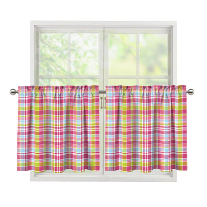 Cotton Candy Pastel Plaid Pattern Print Tier Curtains