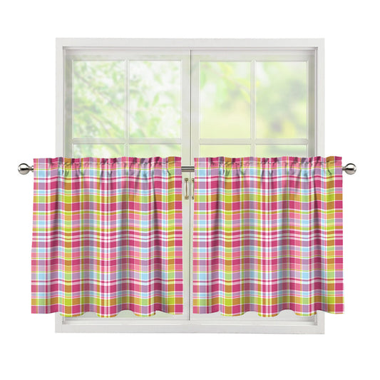 Cotton Candy Pastel Plaid Pattern Print Tier Curtains