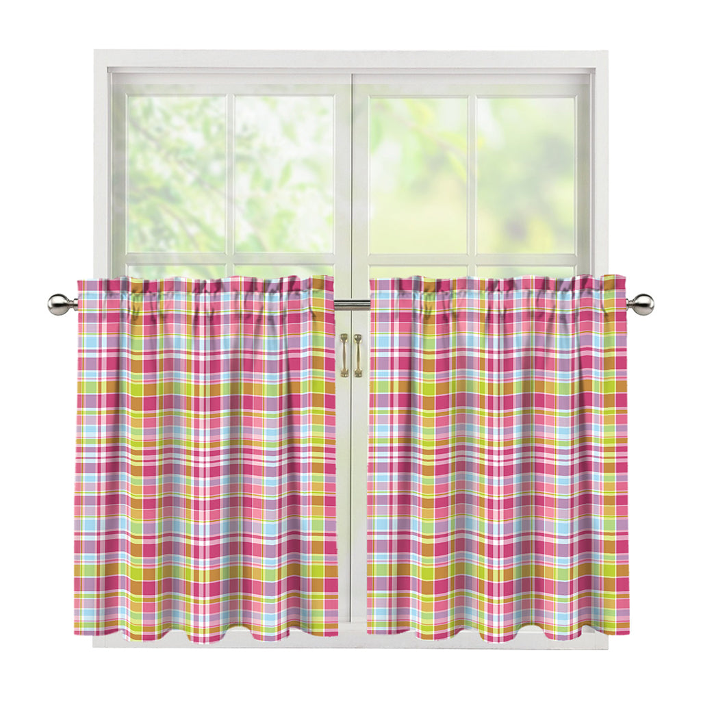 Cotton Candy Pastel Plaid Pattern Print Tier Curtains