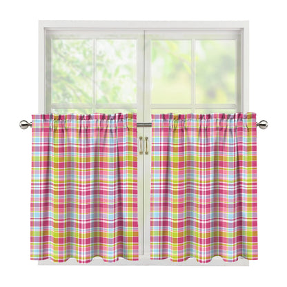 Cotton Candy Pastel Plaid Pattern Print Tier Curtains