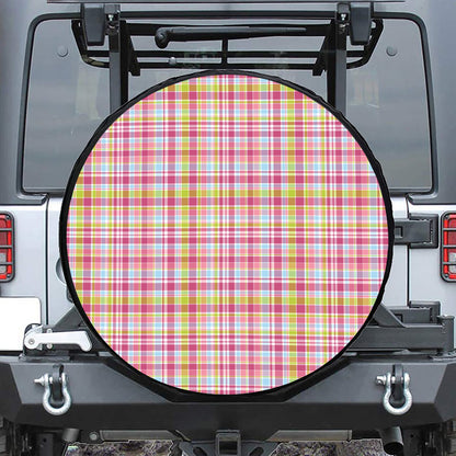 Cotton Candy Pastel Plaid Pattern Print Tire Cover