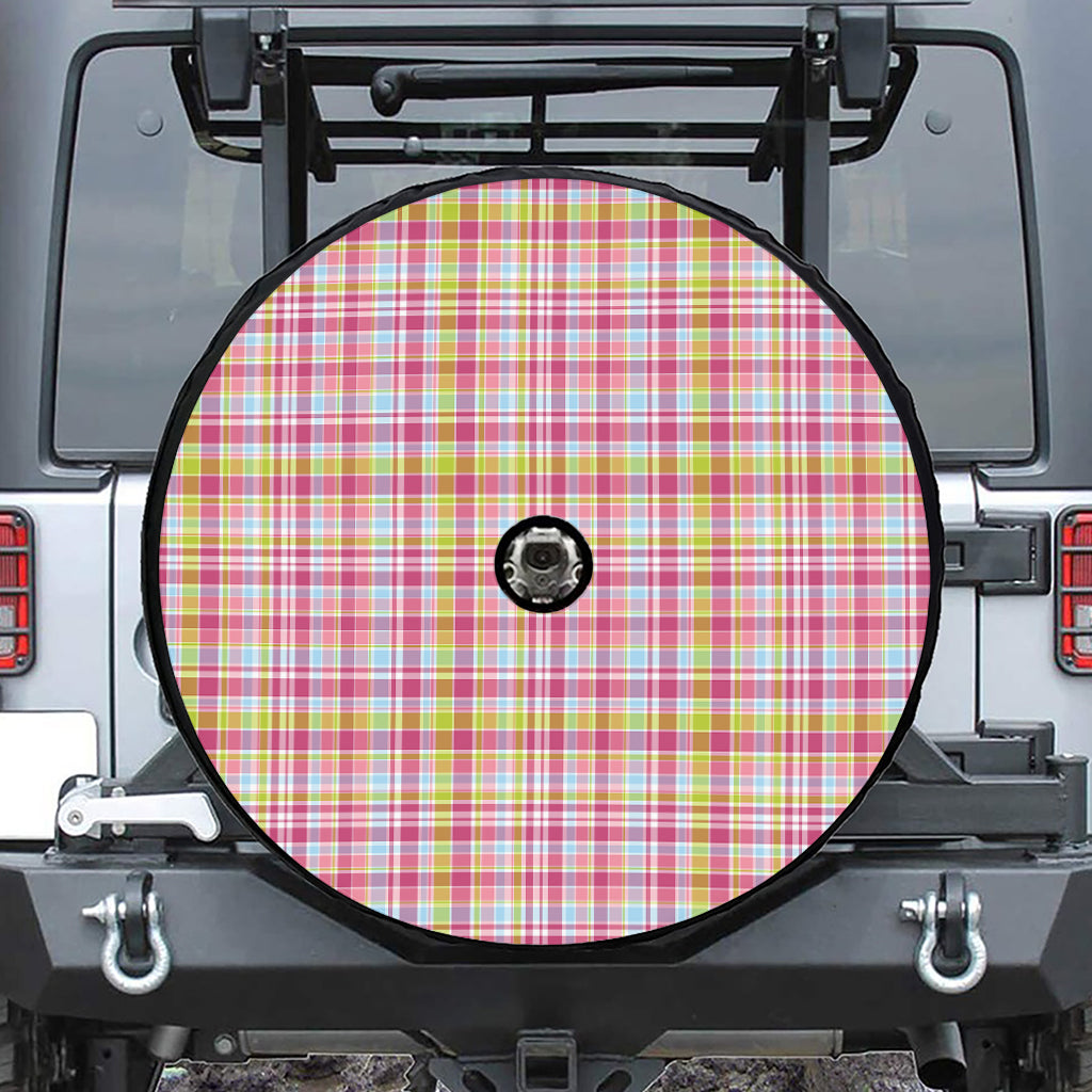 Cotton Candy Pastel Plaid Pattern Print Tire Cover With Camera Hole
