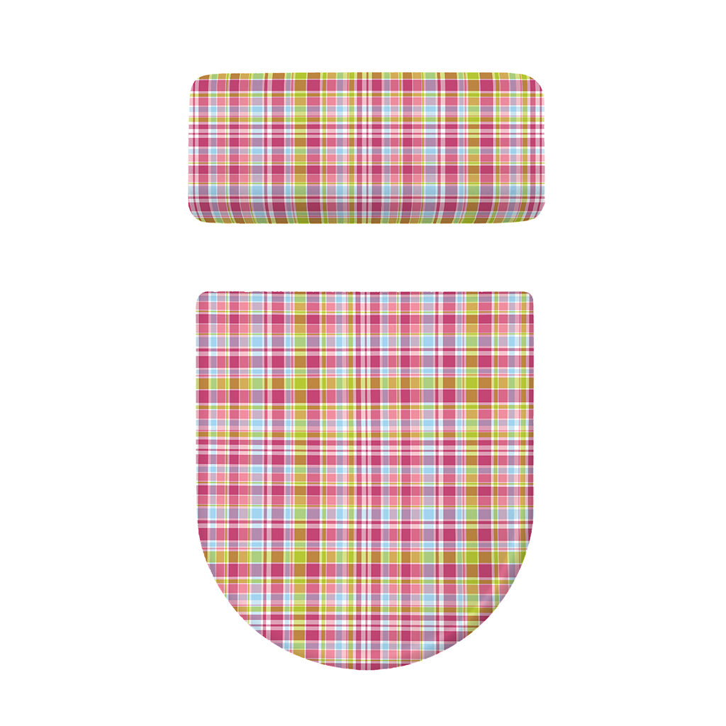 Cotton Candy Pastel Plaid Pattern Print Toilet Lid And Tank Cover Set