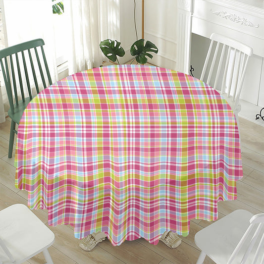 Cotton Candy Pastel Plaid Pattern Print Waterproof Round Tablecloth