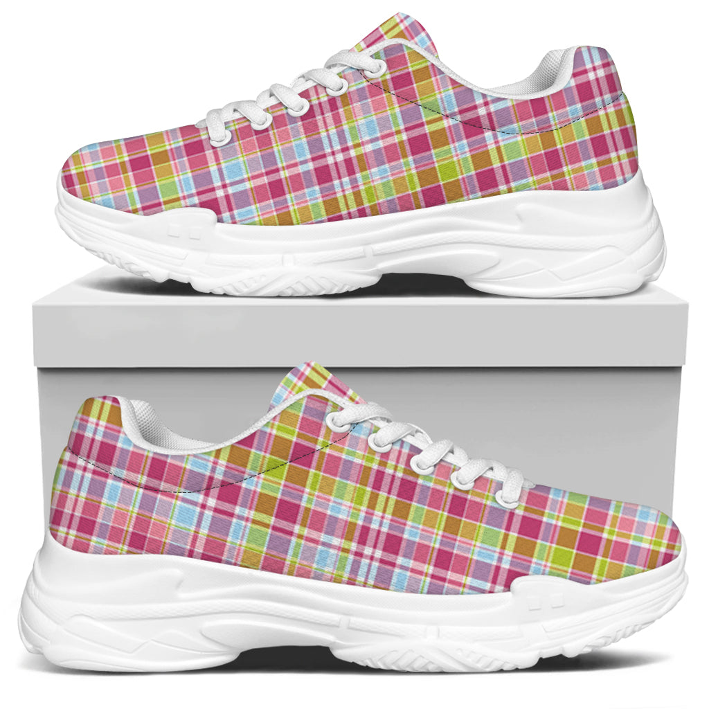 Cotton Candy Pastel Plaid Pattern Print White Chunky Shoes